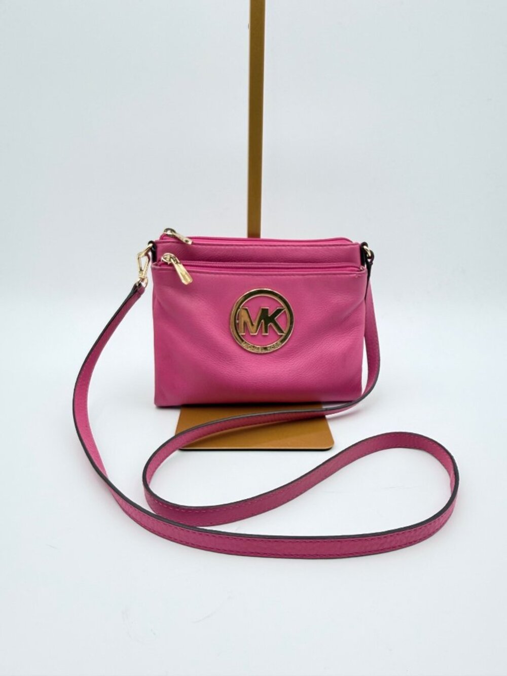 Michael Kors Women's Pink Crossbody Bag Gold Logo Accent Multi Compartments